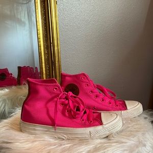 Unique neon pink and brown Converse
